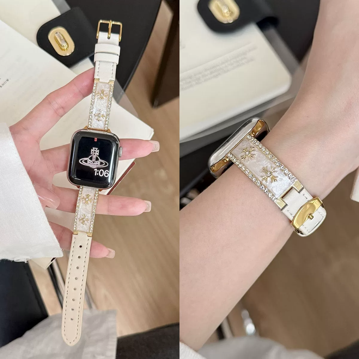 Именной эмалированный ремешок из кожи Crow heart для iWatch/987654 поколения SE женский