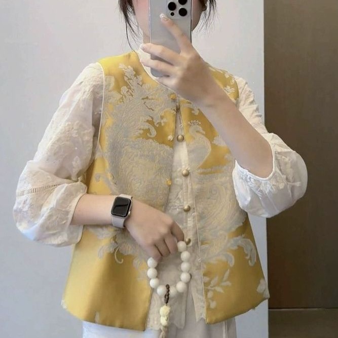 新中式国风刺绣两面穿马夹外套女2026春新款重工复古坎肩马甲衬衫