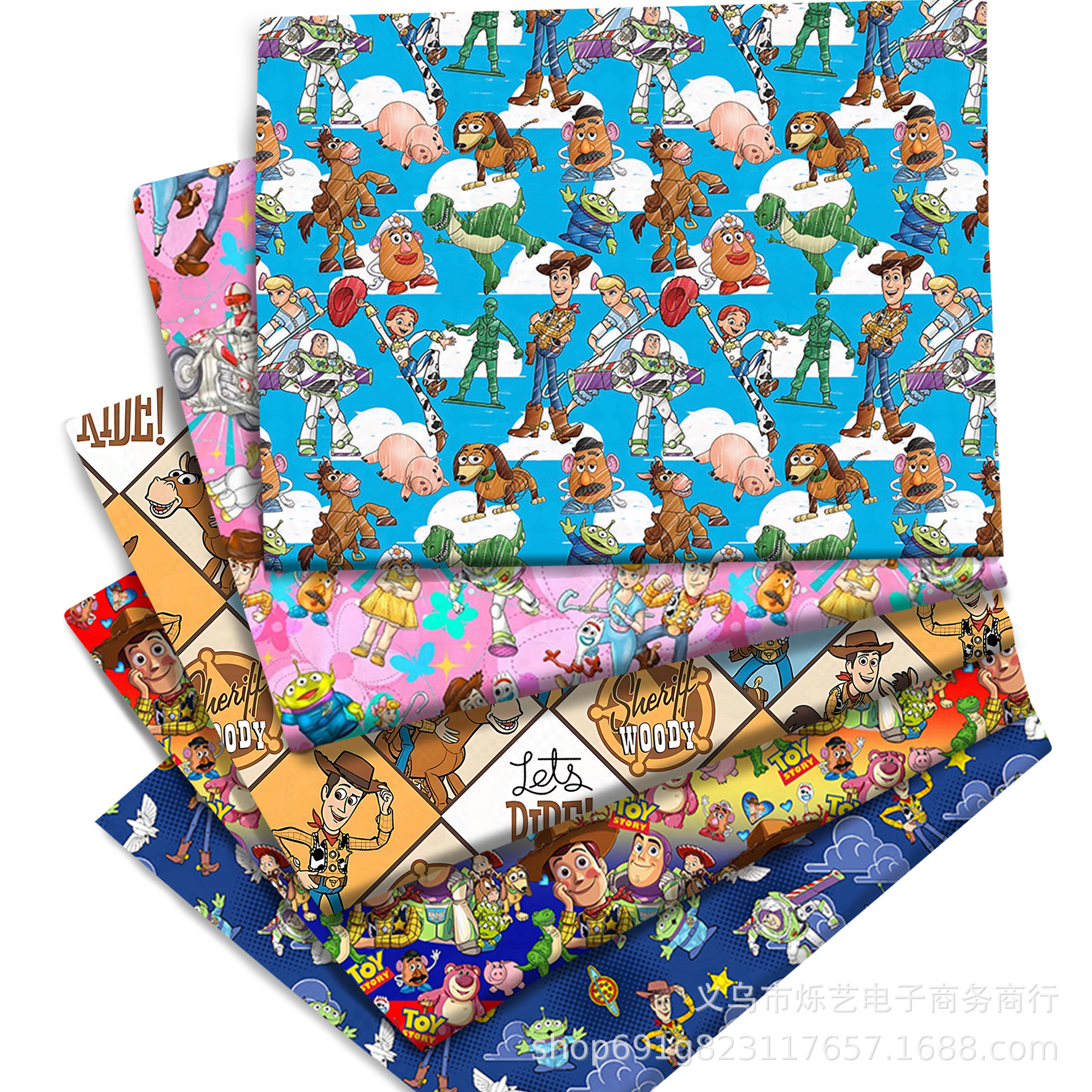 卡通款数码印花厚款全涤帆布手工面料帆布包包桌布面料,1Yc81741