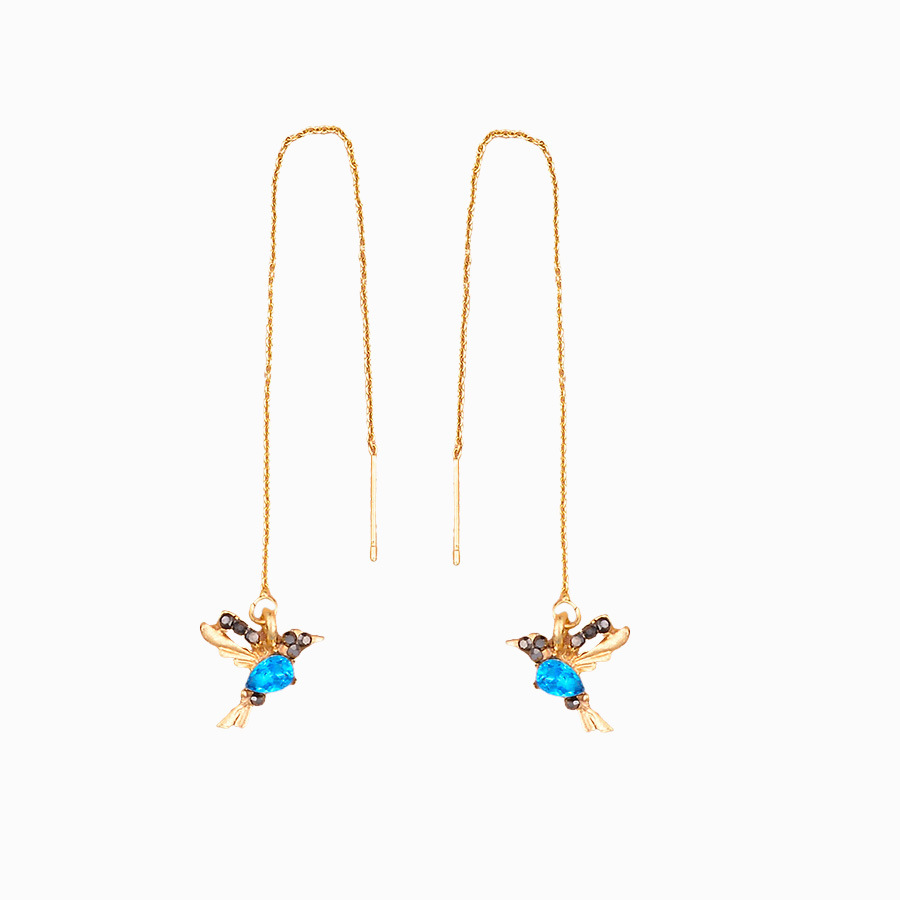 Cross-border Mixed Zirconium Spreading Bird Earrings Ear Line European and American New Hummingbird Personalized Animal Ear Chain Earrings Women's Earrings