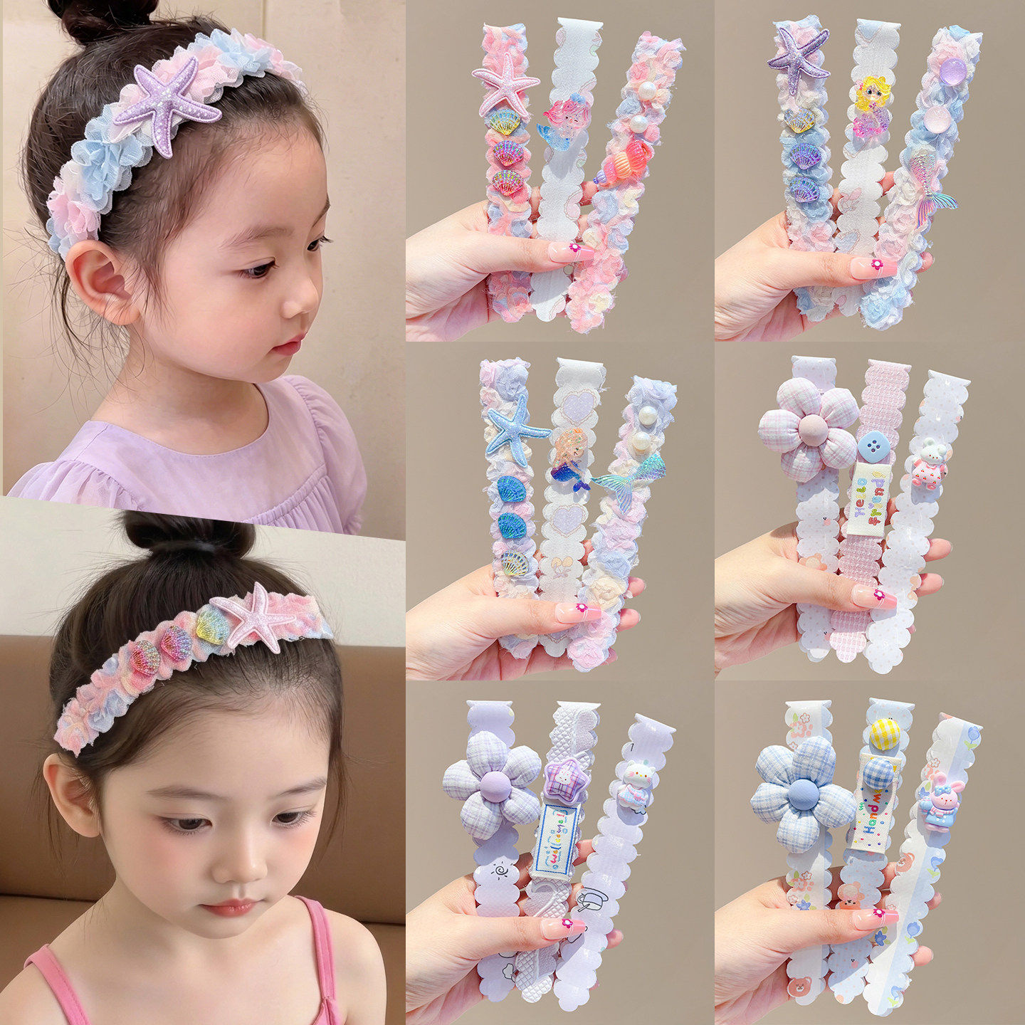 Children's Mermaid Princess Hair Clips - Non-damaging Forehead Bangs Stickers for Girls - Hair Bands and Hairpins