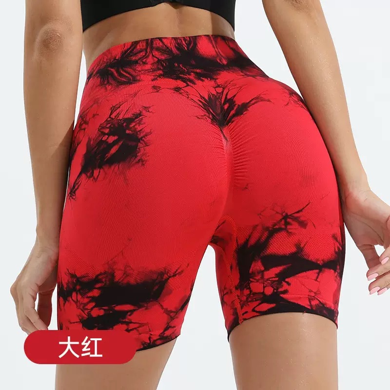 Fábrica directa de ganchos de cadera teñido impresión de yoga fitness pantalones cortos transpirables secos de melocotón