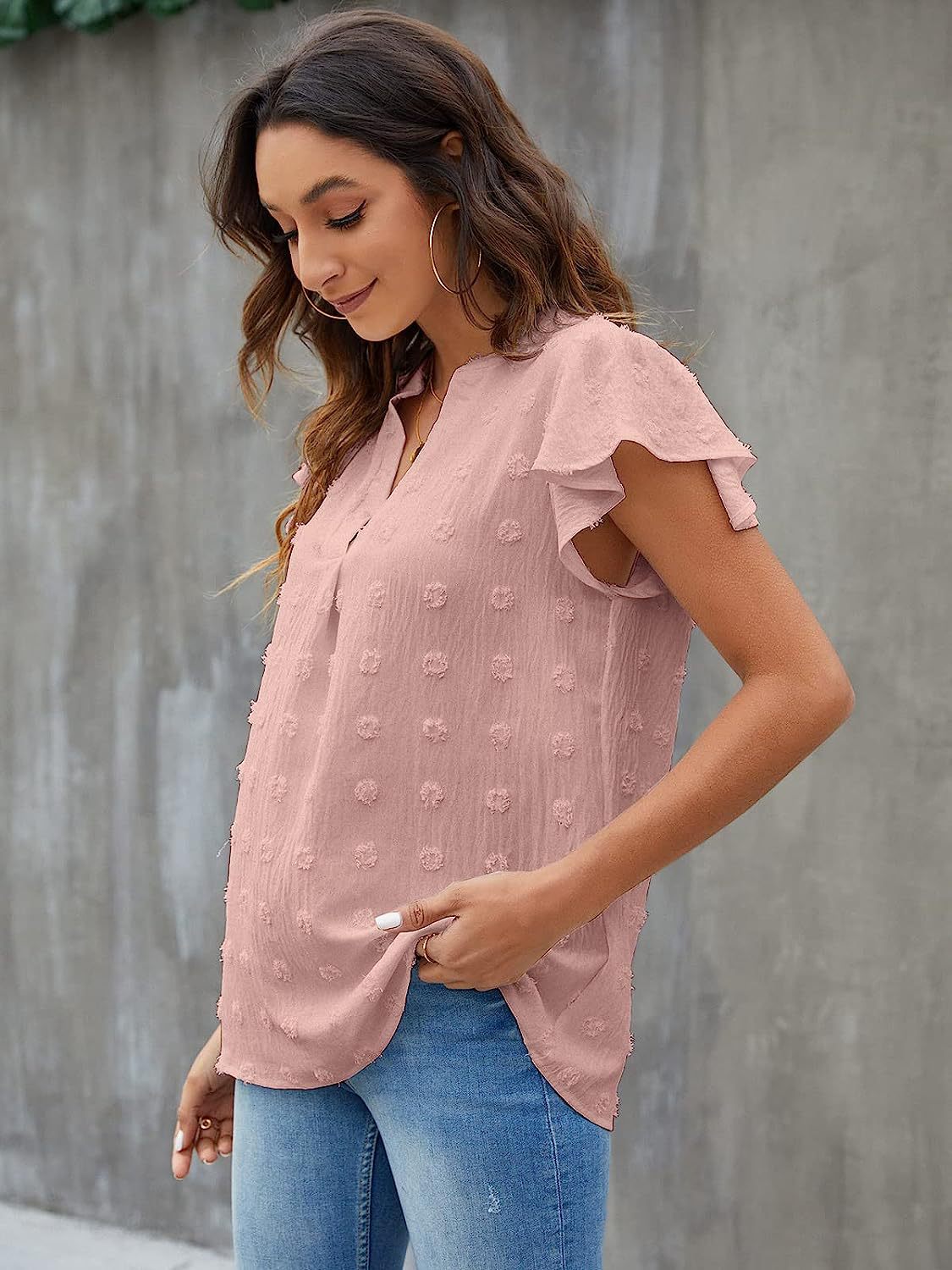 Cross-border European And American Women's Clothing 2026 Summer New V-neck Ruched Ruffle Sleeve Pom-pom Chiffon_voghion.com