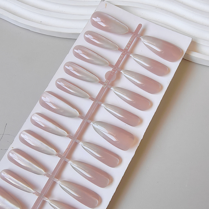 New Blush Nails, Simple Ins Gradient Cat-Eye Wearable Nails, High-End Manicure, Long Pointed Fake Nails, Pre-Made Nails