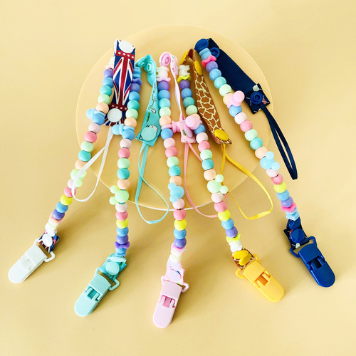 2024 new baby multi-color pacifier anti-falling pacifier with cute bracelet anti-falling clip handmade beaded clip