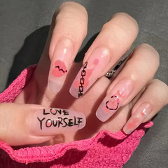 Long fashionable influencer heart-shaped translucent personalized finished natural fit nail art detachable wearable nail piece wholesale