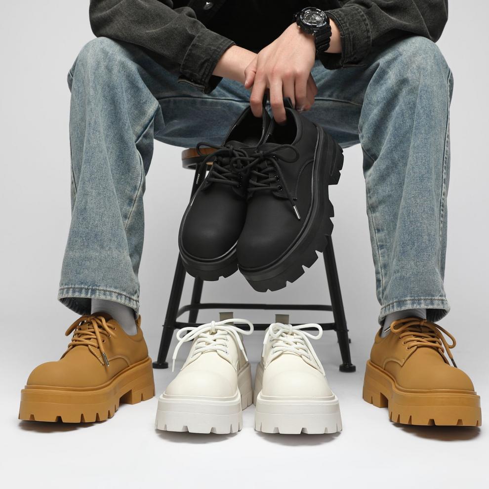 Chaussures en cuir décontractées pour hommes ShoeVault Cleanfit New Fashion Derby style britannique à gros orteil_voghion.com