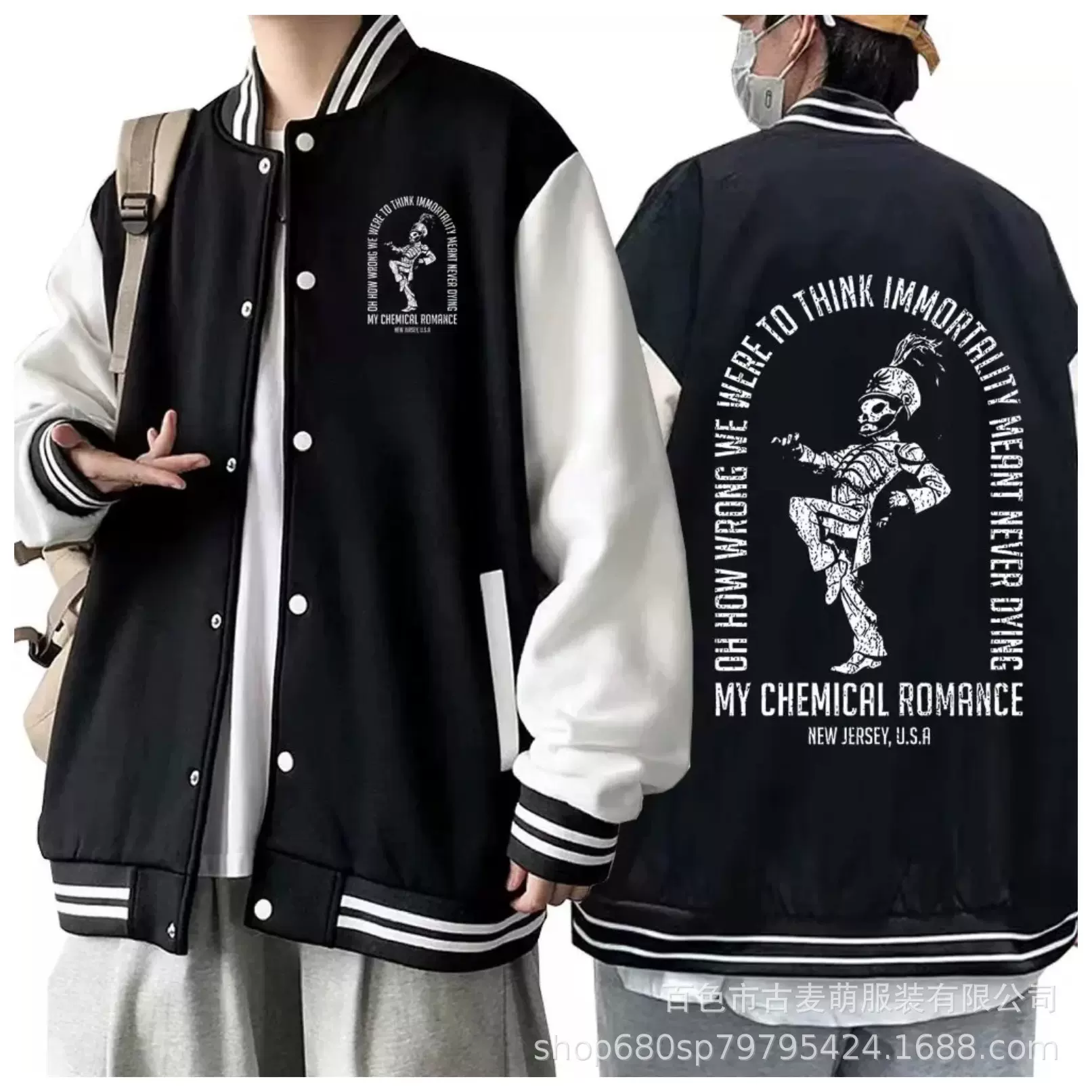 亚马逊新款休闲男欧美黑色宽款式开衫扣子2D烫印棒球服一件代发