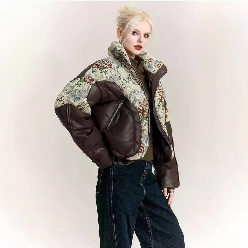 European-Style Retro Short Pu Protein Leather Embroidered Jacquard 2026 down Jacket for Women, Winter Thickened Warm Coat, Trendy European-Style Retro Short Pu Protein Leather Embroidered Jacquard 2026 down Jacket for Women, Winter Thickened Warm Coat, Trendy