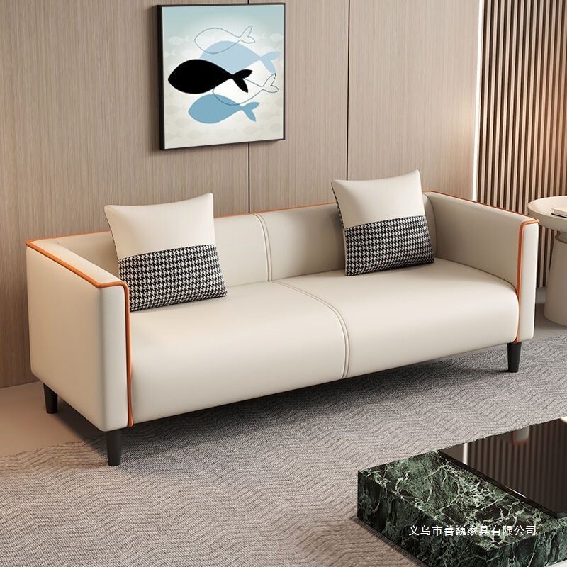 Bedroom Reception Sofa, Rental Apartment Three-Seater Sofa, Living Room Clothing Store Cat Claw Leather Sofa, Small Apartment Double Sofa for Discussions