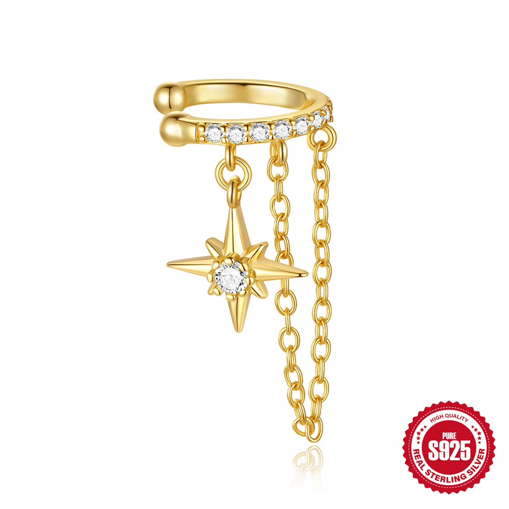 Tendencia de moda S925 plata de ley todos los días con flecos cuadrados, ocho estrellas con incrustaciones de diamantes, pendientes de todo fósforo