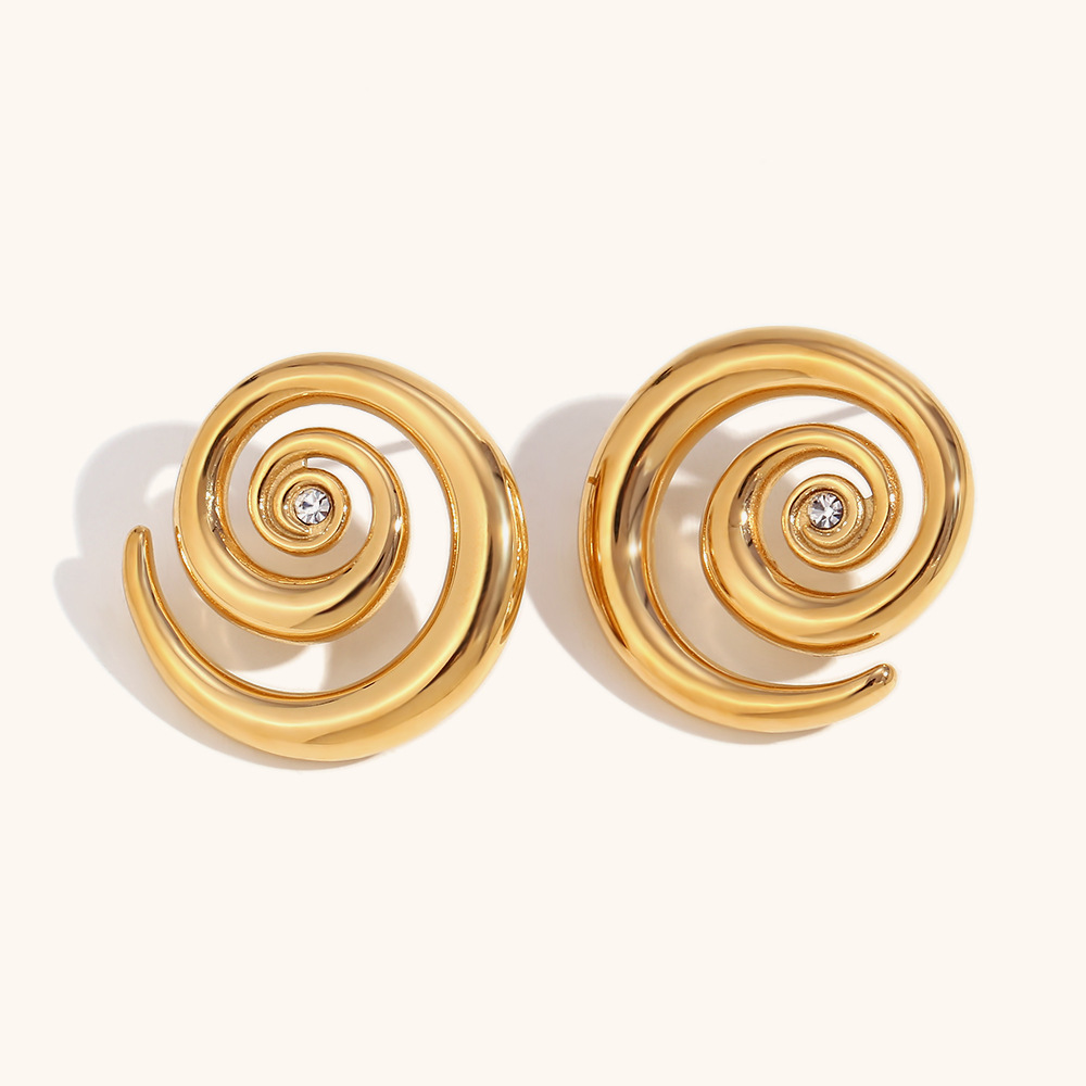 Plating Design 1 Pair Simple Style Commute Circle Lines Plating Stainless Steel Zircon 18K Gold Plated Ear Studs