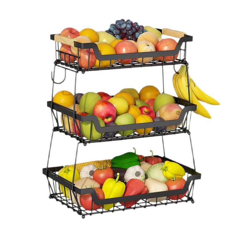 Cross-Border New Model Kitchen Countertop Three-Layer Fruit Basket Banana Rack Stackable Fruit and Vegetable Storage Rack Wholesale