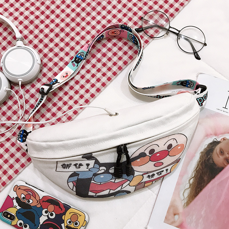 Bolsa de pecho para mujer 2024 nueva personalidad bolsa de lona impresa bolsa de dibujos animados Harajuku japonesa bolsa de lona de hombro
