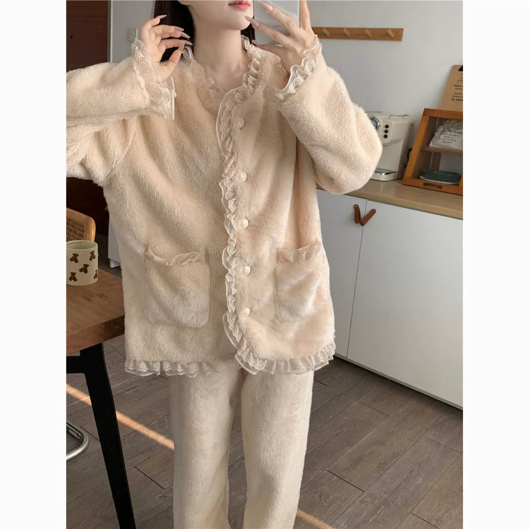 Плюшевый толстый коралловый бархатный пижама женский сладкий зимой