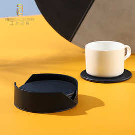 轻奢皮革杯垫套装跨境货源定制PU餐桌茶几隔热防滑防水杯垫批发