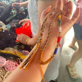 手工编织藏式吊坠绳五路财神唐卡项链绳天珠挂坠绳手搓棉锁骨链绳