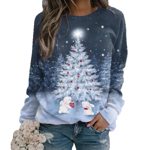 25 Christmas Crew Neck Sweatshirt Women 3D Digital Printing Santa Claus Independent Station TUME Hot Sale Direct Sale