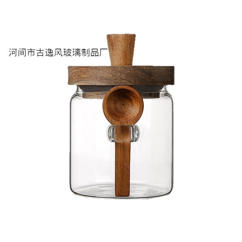 Lata de almacenamiento de granos de café con cuchara Lata sellada de vidrio Lata de almacenamiento de granos de café doméstico Lata de almacenamiento de granos de almacenamiento Lata de té