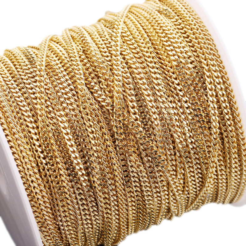 Color Resistant Stainless Steel Sideways Grind Chain Titanium Steel Cuban Chain Sideways Grind Two Sides Men's Punk Necklace Bracelet Chain
