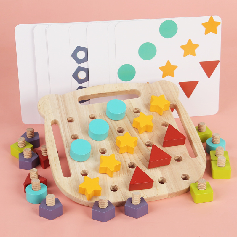 Juguete de tornillo de tornillo de oso educativo de madera para niños
