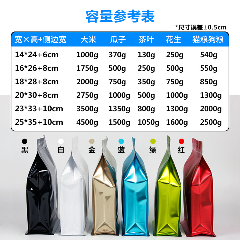 Tea nut snack food aluminum film eight-sided seal bag self-standing packaging candy roasted seeds and nuts snack zipper packaging bag