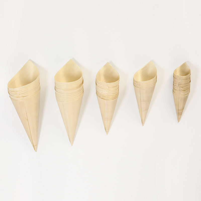 Cross-Border Manufacturer Wholesale Disposable Pine Wood Ice Cream Cups, Dessert Wooden Food Cones, Biodegradable Ice Cream Cones