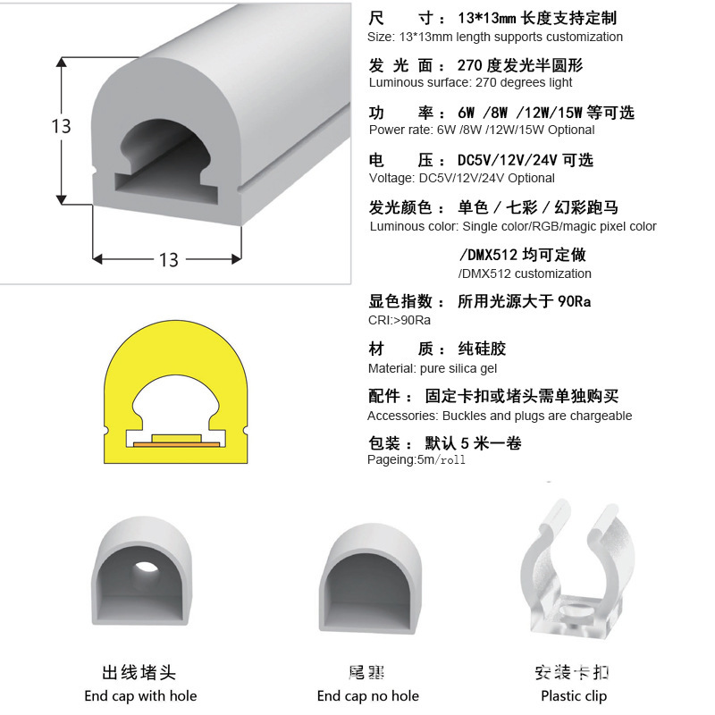 LED圆形霓虹条13 16 19 20 22 30直径幻彩硅胶灯带360度发光270度|undefined