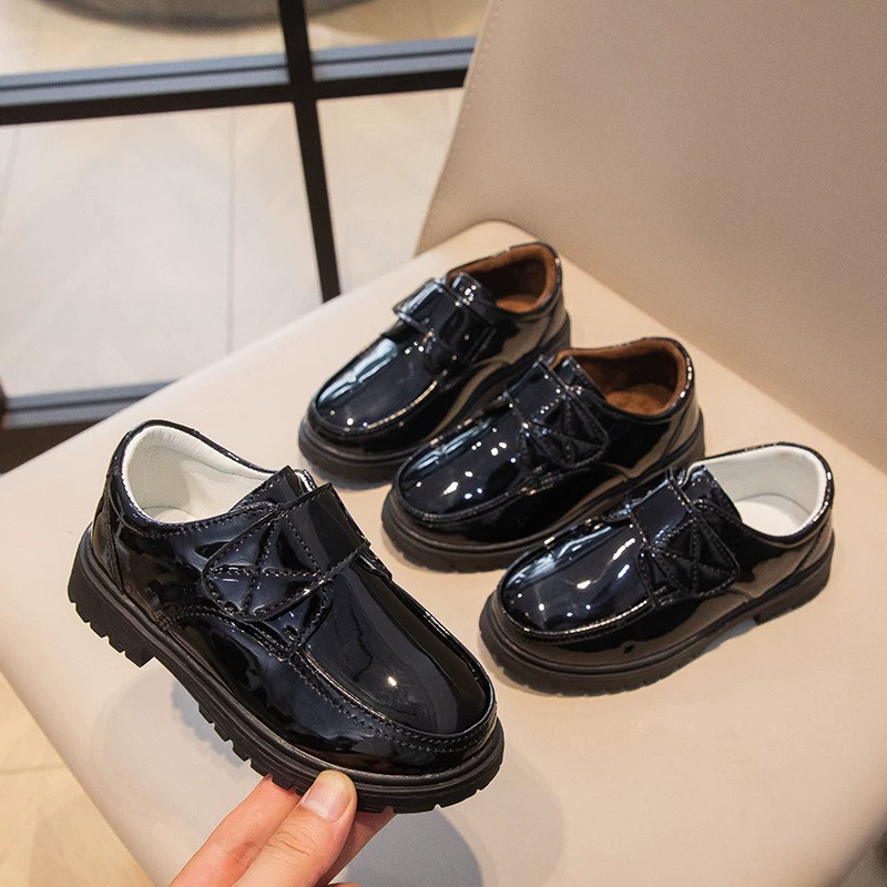 Черные кожаные туфли для мальчиков плюс бархат утолщенные хлопчатобумажные туфли