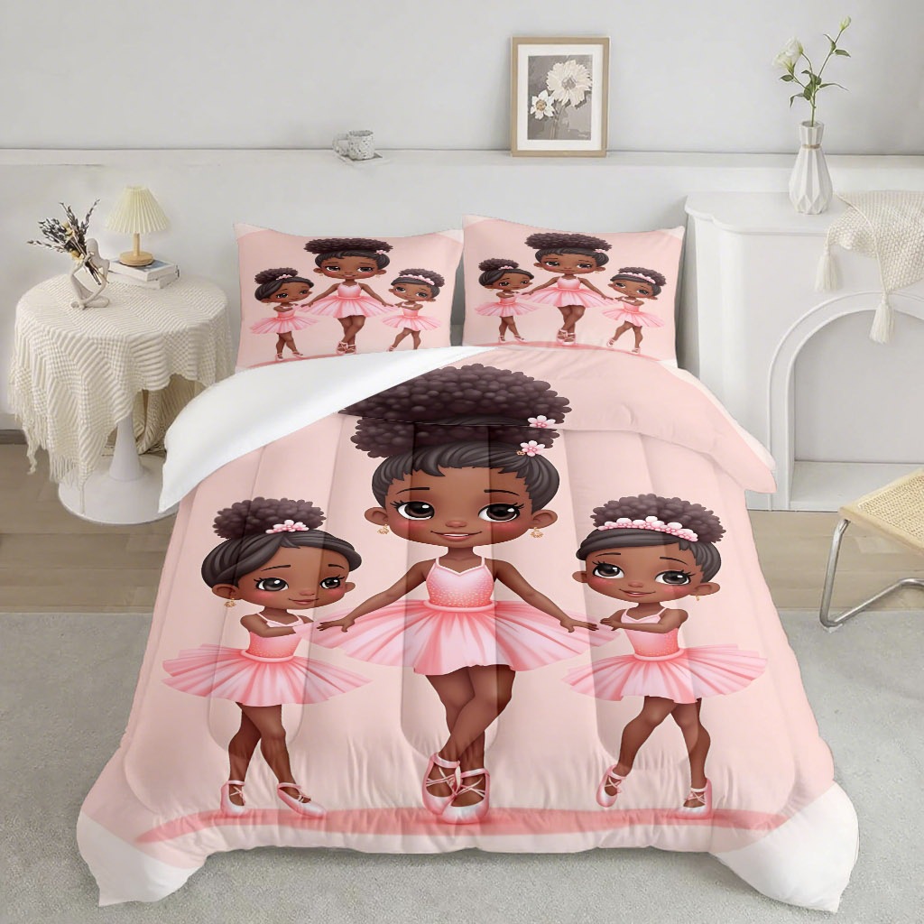 TEMU / JIT Pink Ballerina impresión digital de alta definición 180gms colcha almohada set suministro directo de fabricantes