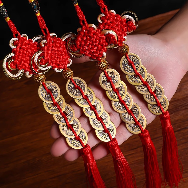 Cinco monedas de bronce de Año Nuevo 2026 decoración puerta a puerta colgante auspicioso decoración del Año del Caballo del Festival de Primavera colgante de nodo chino