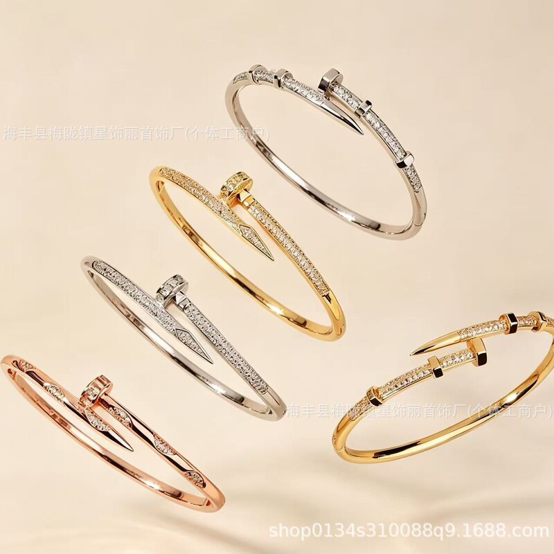 Nail Bracelets Are a Hot-Selling Cross-Border Item, with a Full Range of Nail Bracelets for Women in European and American Light Luxury Style, Made of Gold-Plated Copper with a High-End Design