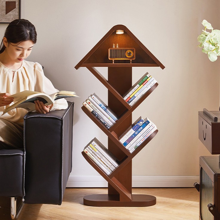 Solid Wood Bookshelf Storage Rack Floor-Standing Integrated Wall-Mounted Children's Picture Book Rack Simple Desktop Table Home Simple Bookcase