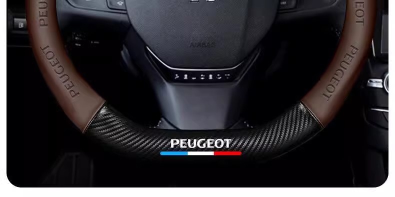 Suitable for Peugeot 508/408/207/301/206/3008/307 Steering Wheel Cover, Genuine Leather Carbon Fiber Car Handle Cover