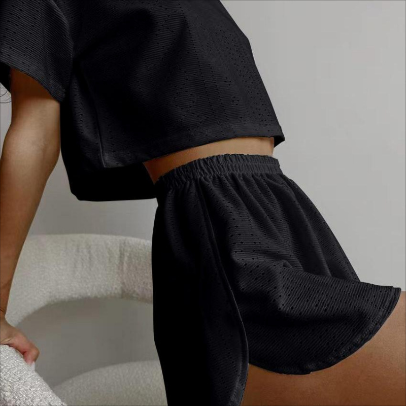 Cross-border 2026 Spring/Summer New European And American Sports Casual Outfit For Women, Solid Color Hollow Out Split_ecoleips.com
