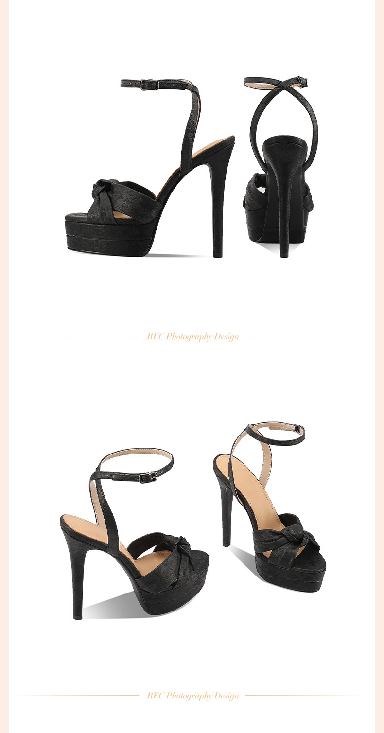 Sandal cao gót nữ mũi tròn hở mũi, quai một chữ, đế platform, gót siêu cao 12 cm, phong cách Âu Mỹ — sâm panh chi tiết 3