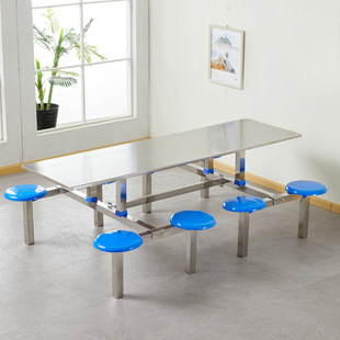 Stainless Steel School Canteen Dining Table and Chair Combination Factory Employee Canteen Round Stool Dining Table Stainless Steel One-Piece Dining Table and Chairs