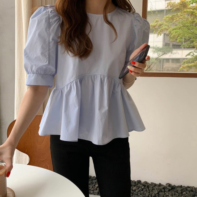 South Korea Chic Summer New Round Neck Puff Sleeve White Doll Shirt Design Sense Top Loose Age-reducing Shirt for Women South Korea Chic Summer New Round Neck Puff Sleeve White Doll Shirt Design Sense Top Loose Age-reducing Shirt for Women