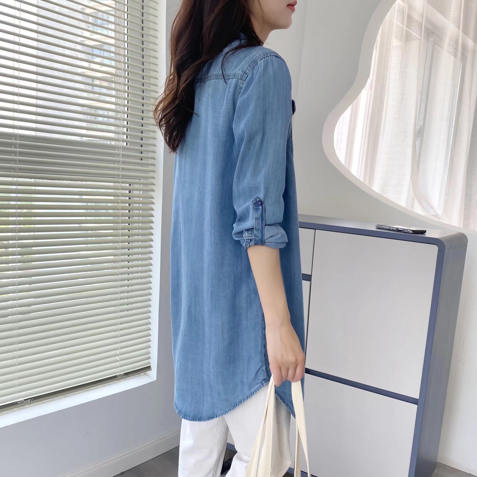 ​​Women’s Tencel Denim Shirt – Upgraded Breathable Long Sleeve Blouse (Light/Dark Blue, M-XXXL)​​_mkmklike.com