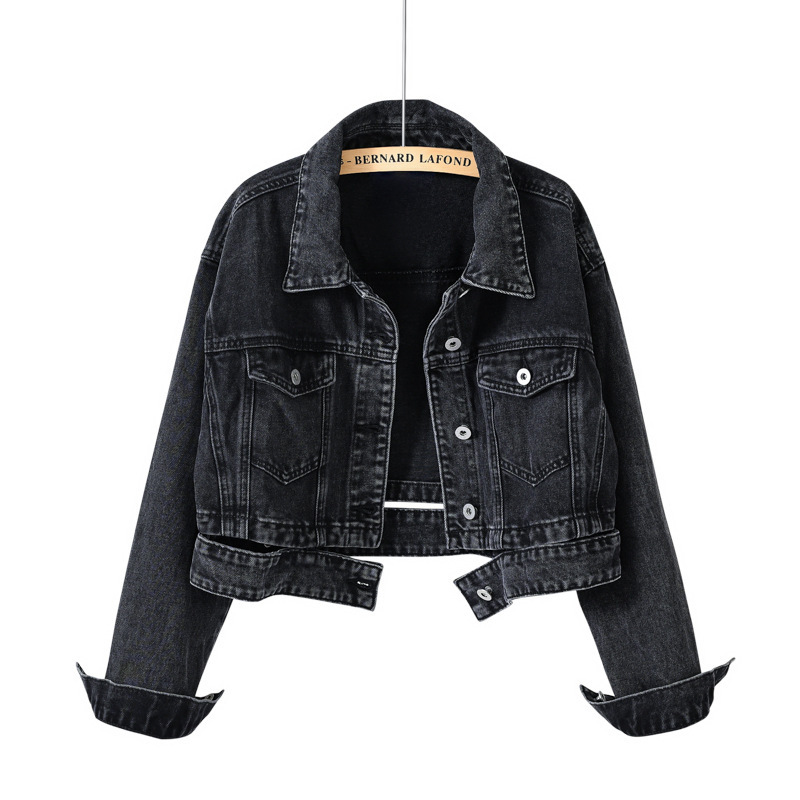 Chaogang Style Fried Street Denim Jacket Women's Spring and Autumn New Retro Black High Waist Chic Denim Short Jacket Top