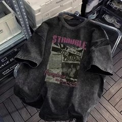 水洗いして古い半袖tシャツ男夏oversizeアメリカレトロ高街欧米ファッションブランドカジュアル半袖