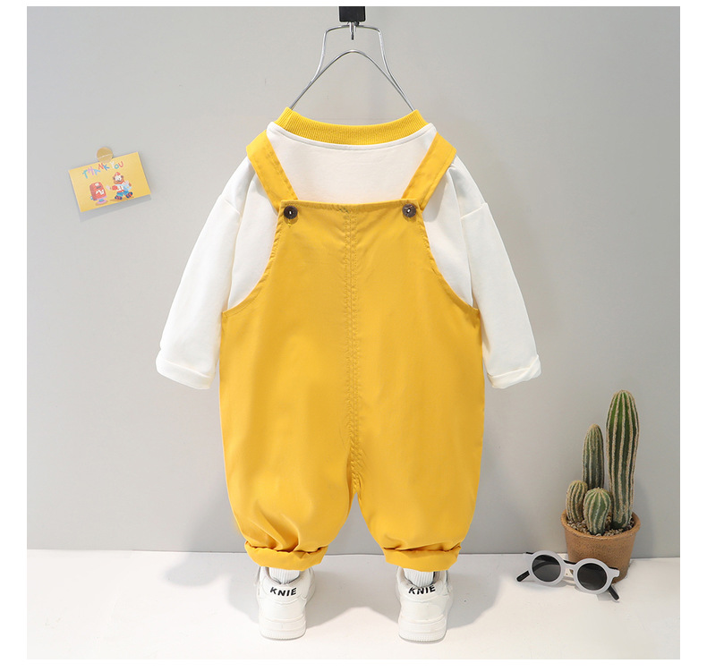 3077 Spring and Autumn Children's Baby T-shirt Strap Pants Casual Sports Long sleeved Two piece Set_voghion.com