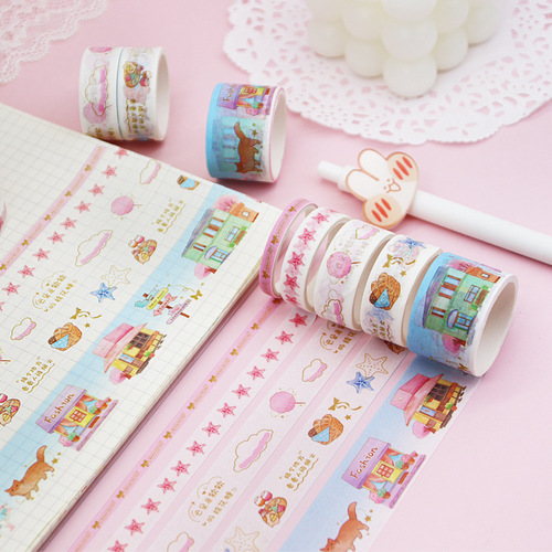 Travel diary with washi tape, retro cartoon girl, fresh and elegant stationery, diary material, decoration, hand-made notebook tape 