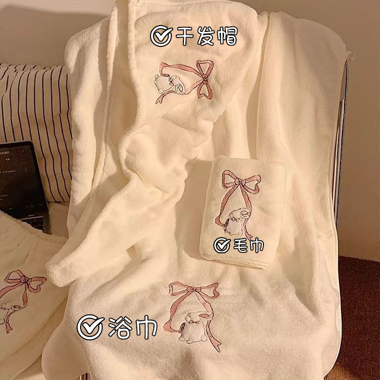 可爱浴巾女居家洗澡学生宿舍可穿浴巾浴裙洗脸毛巾干发帽吸水速干|undefined