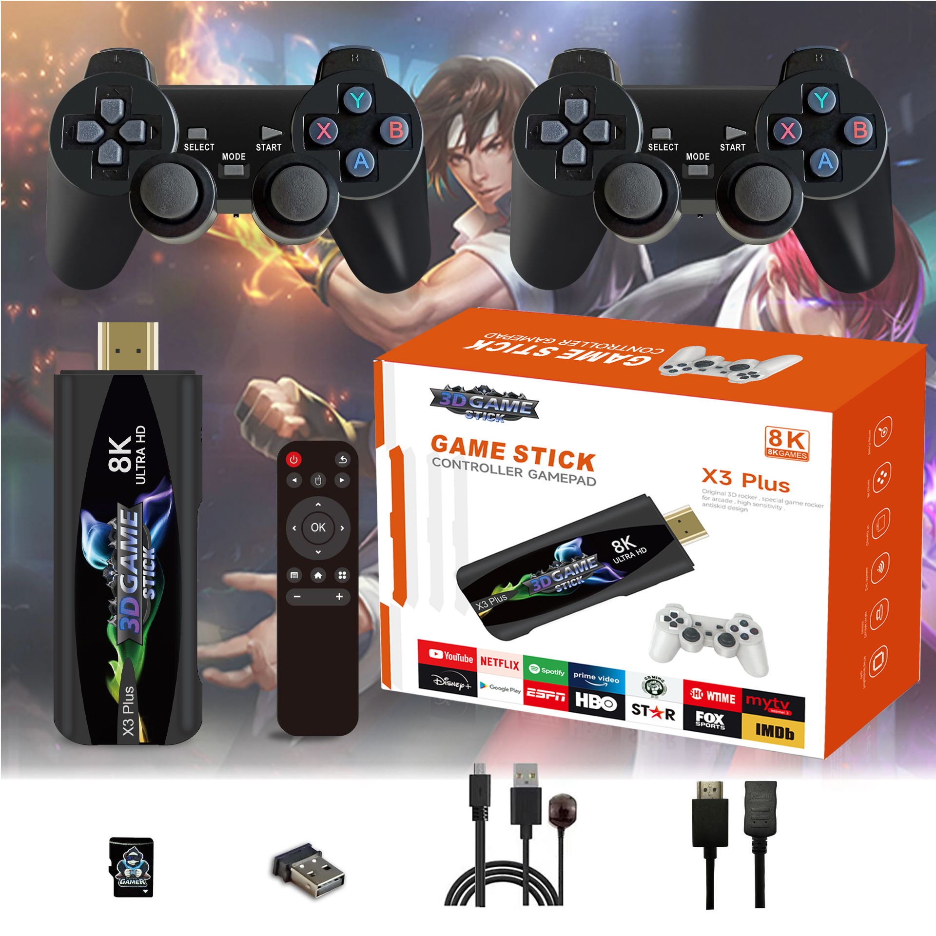 Cross-Border X3Plus Game Console Android HDMI High-Definition 2.4g Wireless Handle Double Arcade Home Tv Retro