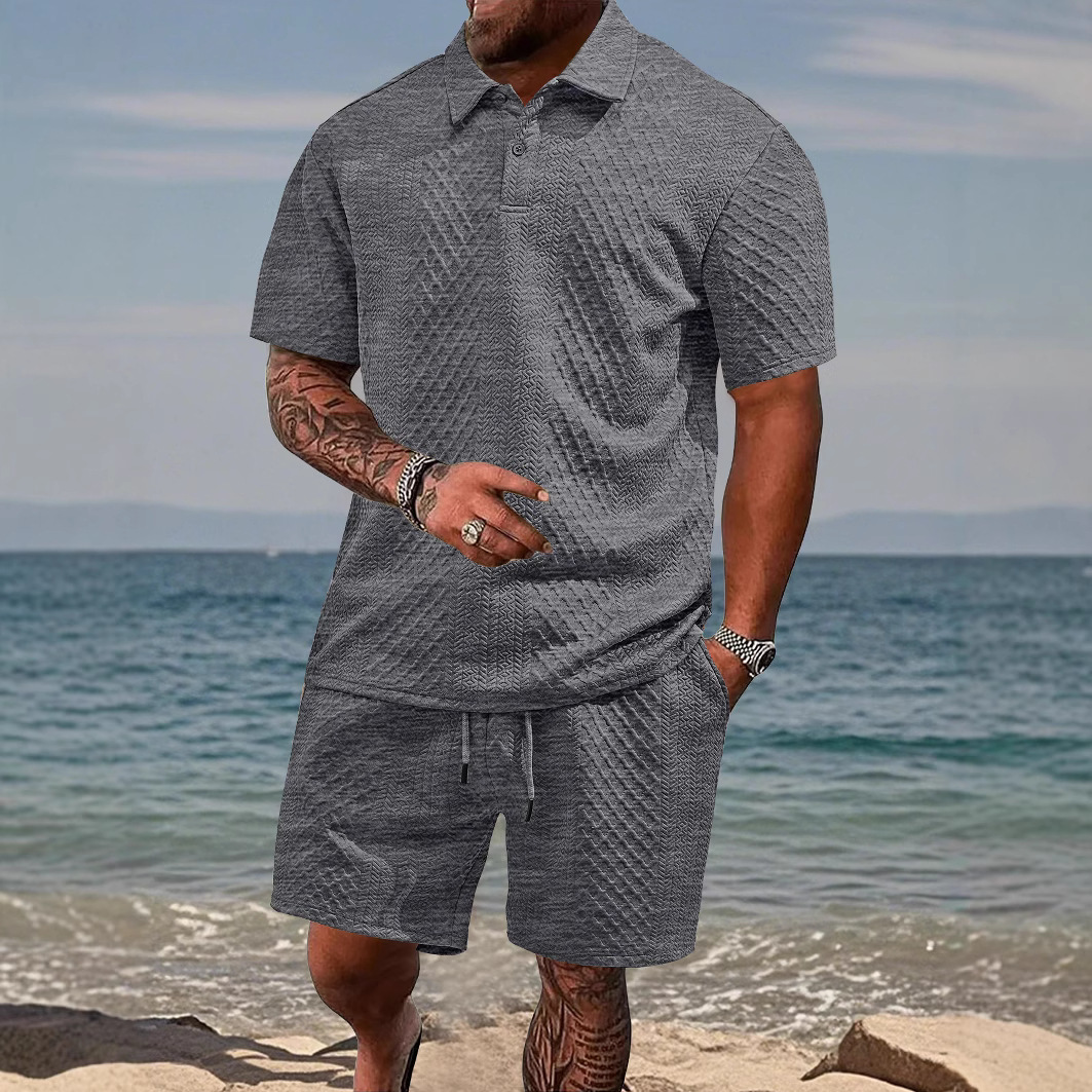 Lässiges Herren-Sport-Polohemd mit Reverskragen, kurzärmelig, Jacquard-Muster, Sommerneu_voghion.com