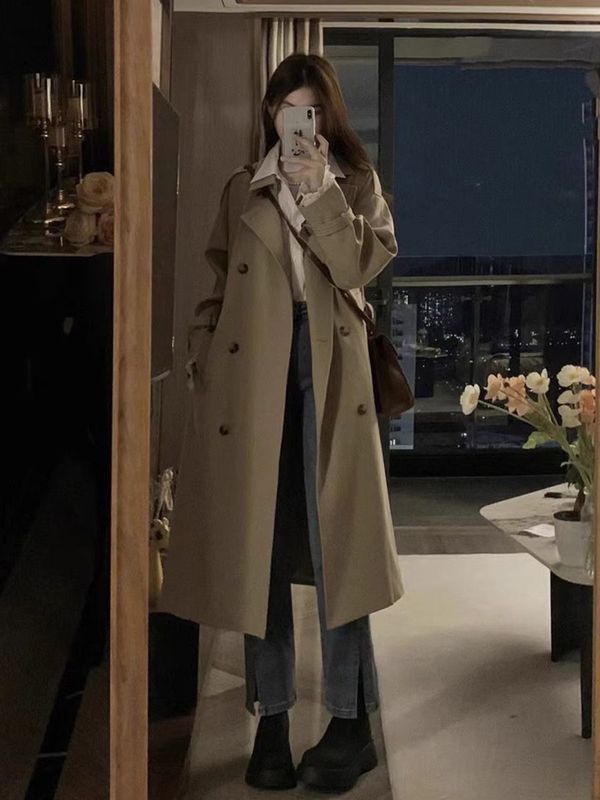 卡其色中长款风衣外套女秋季2025新款韩系宽松今年流行英伦风大衣|undefined