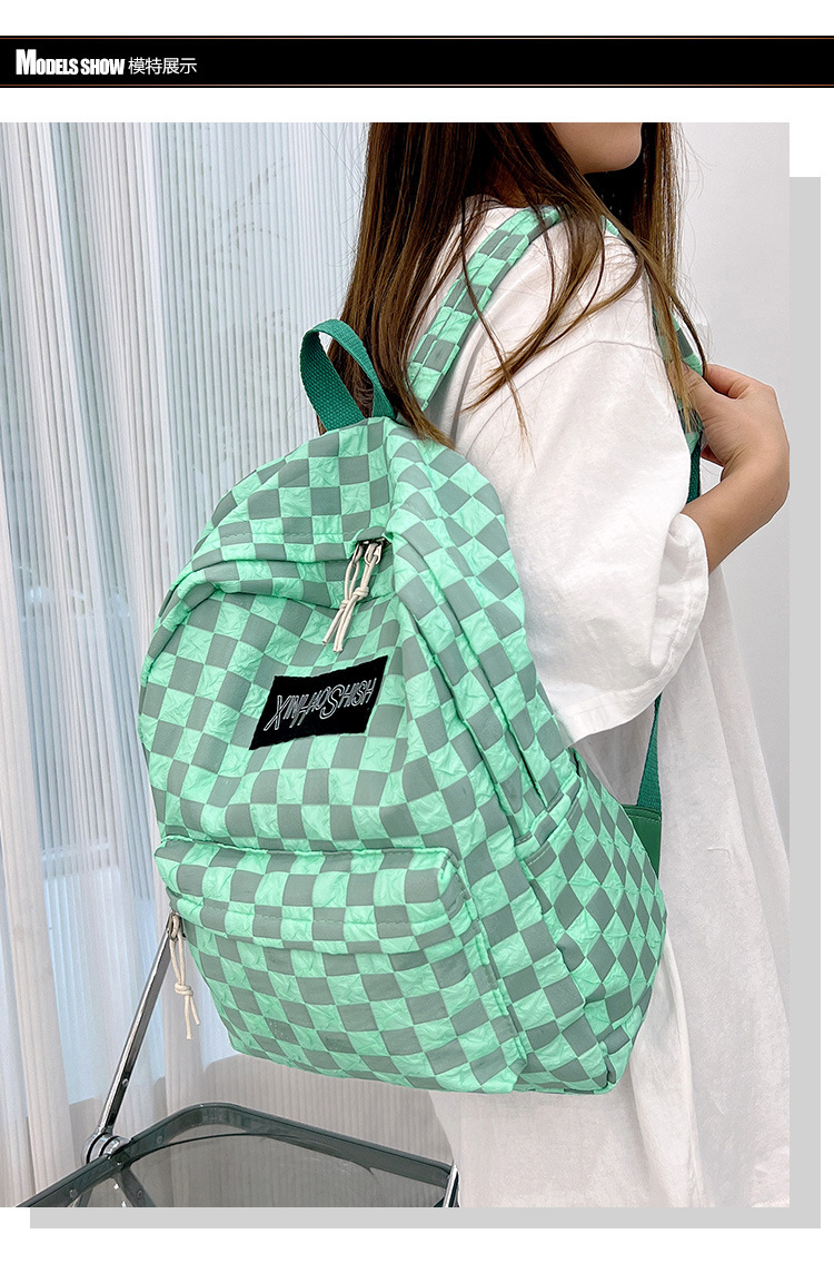 Korean ins artistic trend checkerboard checkered backpack, Japanese Harajuku style fresh and clean high school and junior high school student bag undefined