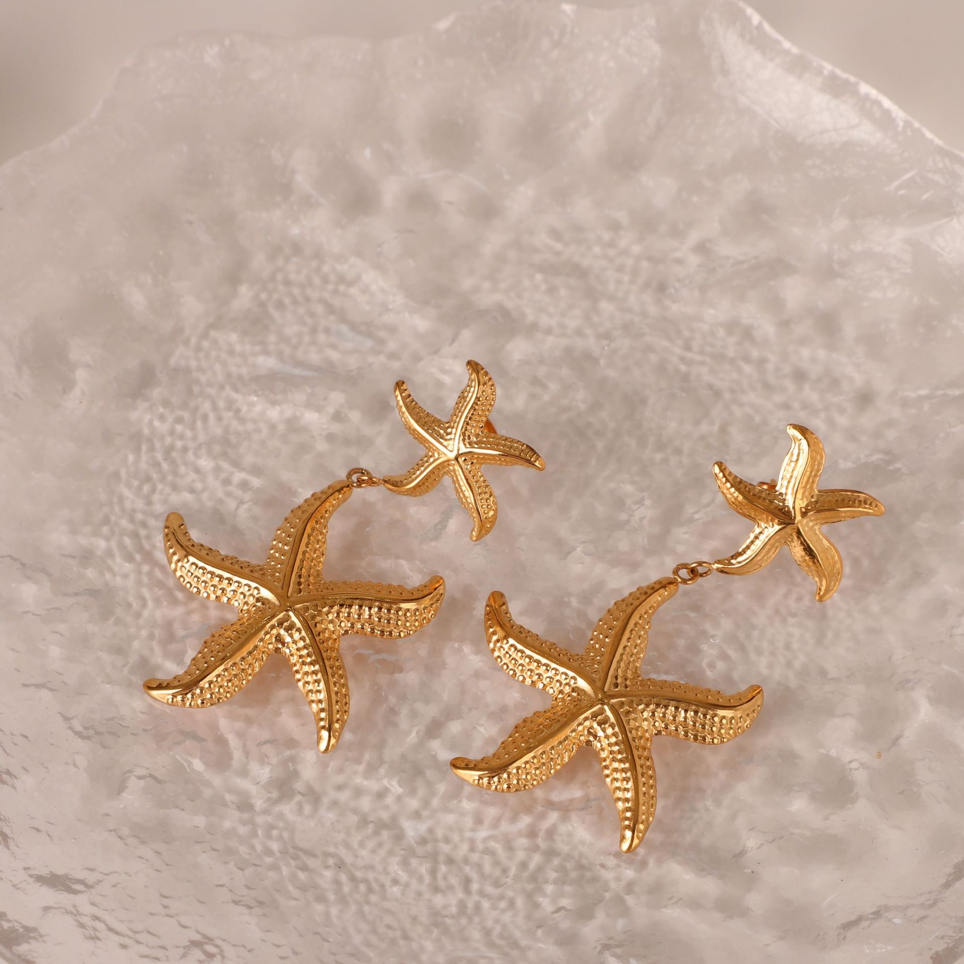 18K Gold Plated Plating 1 Pair Elegant Starfish Plating Stainless Steel 18k Gold Plated Drop Earrings