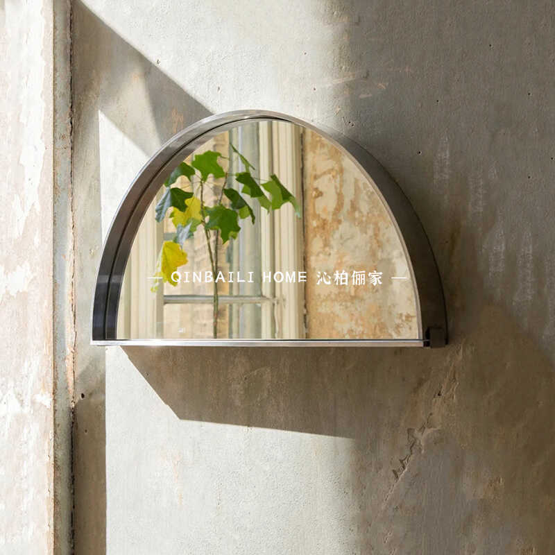 Light Luxury Retro Bathroom Bathroom Mirror Semi-Circular Arched Makeup Mirror Wall-Mounted Home Vanity Mirror Washbasin Decorative Mirror